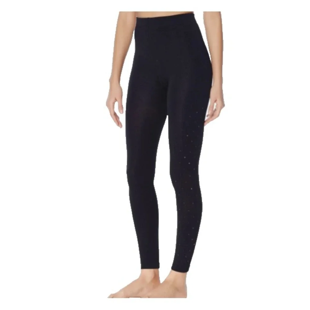 Joan Boyce Footless Tights Black Rhinestone Jeweled Tapered Leg HSN 445800 M/L